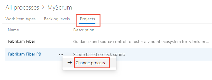 Change the process used by a project Change the process used by a project.