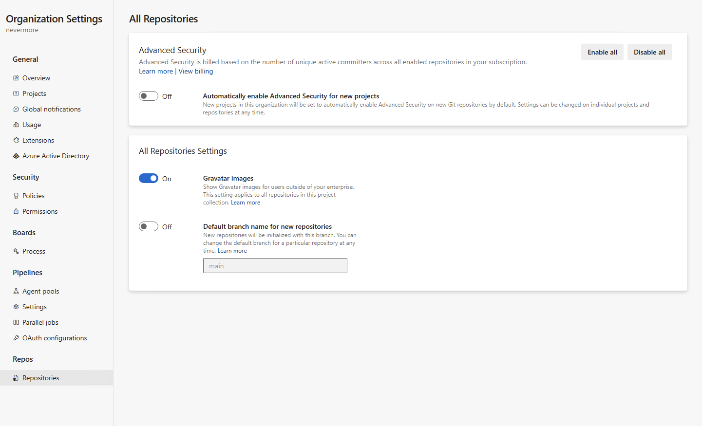 Screenshot of Organization-level enablement Screenshot of Organization-level enablement.