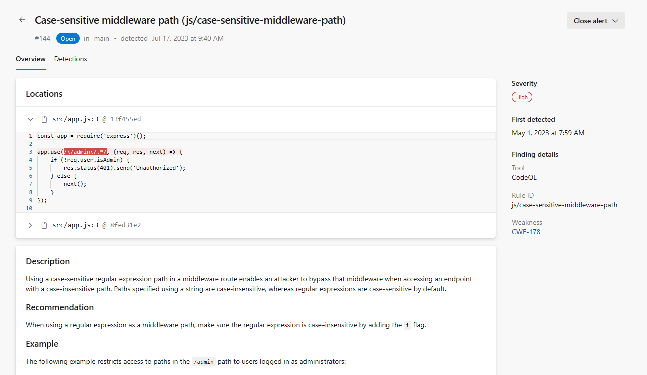Screenshot of case-sensitive middleware path Screenshot of case-sensitive middleware path.