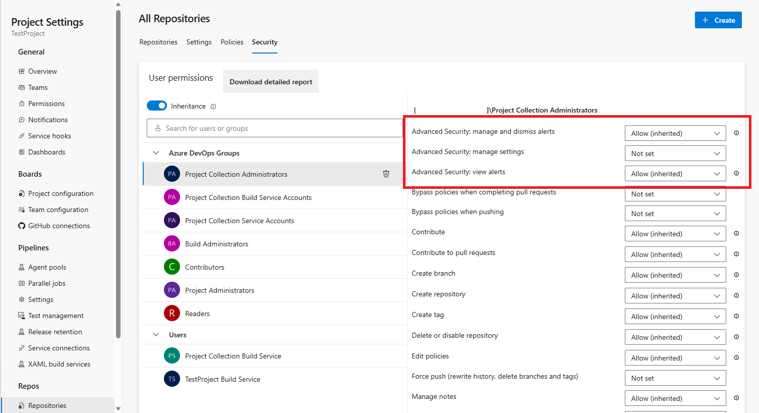 Screenshot of Advanced Security permissions Screenshot of Advanced Security permissions.