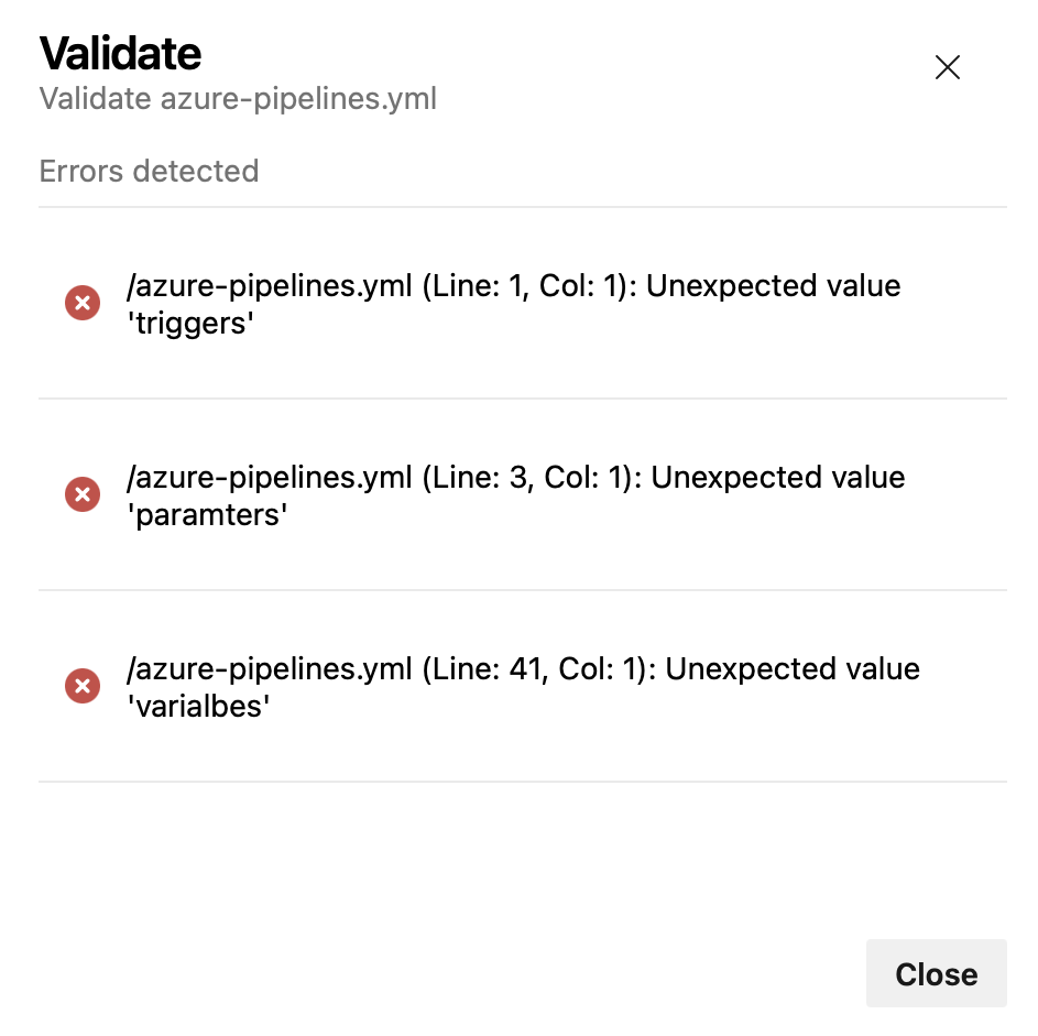 Screenshot of errors list Screenshot of errors list.