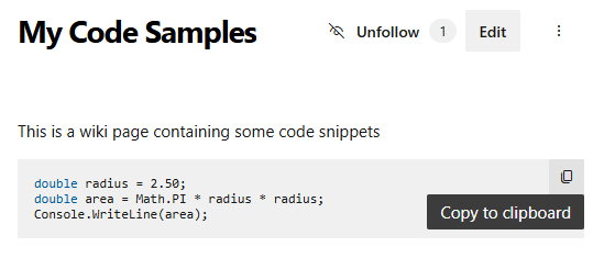 Screenshot of copy to clipboard Screenshot of copy to clipboard.