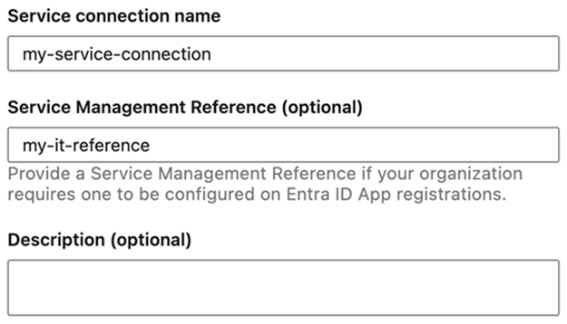 Screenshot of service connection creation details Screenshot of service connection creation page.