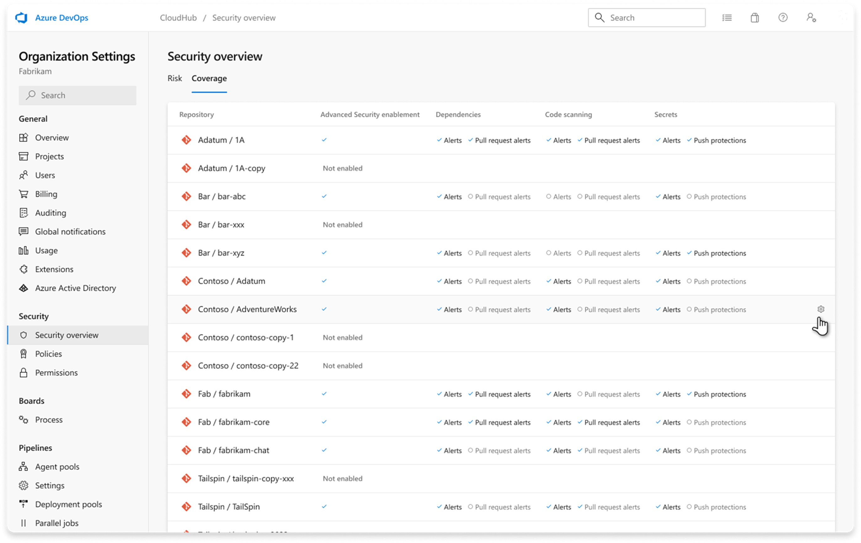 Screenshot of security overview Screenshot of security overview.