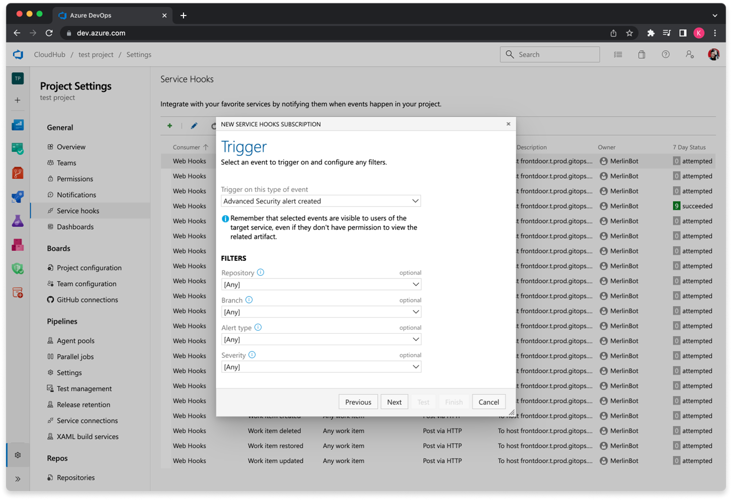 Screenshot of S filter by alert type Screenshot of filter by alert type .