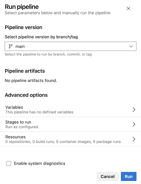 Screenshot of pipeline without pipeline artifacts. Screenshot of pipeline without pipeline artifacts.