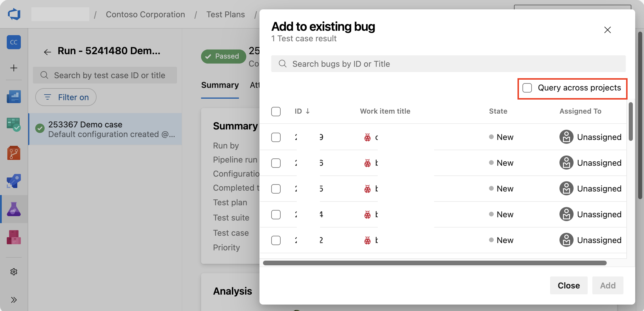 Screenshot showing query across projects option for relating bugs.