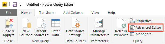Screenshot that shows Advanced Editor selected for the Power BI OData feed.