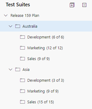 Screenshot of Power BI Test Plan structure for aggregated view.