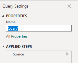 Screenshot of Power BI query menu options, rename query. 