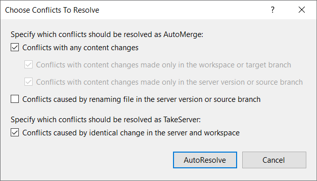 Screenshot that shows the Choose Conflicts to Resolve dialog box.