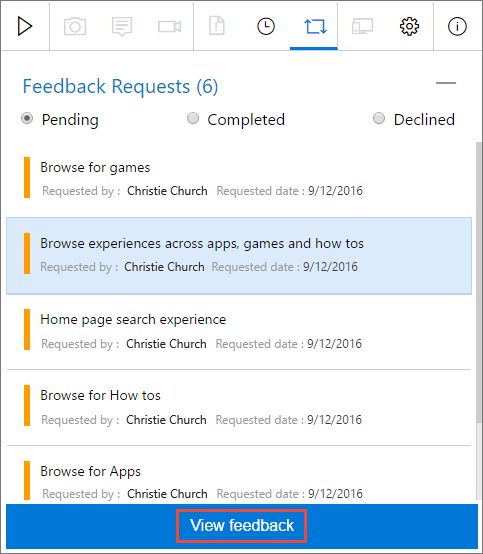 Selecting a feedback request to view