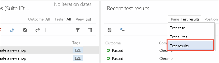 In test details pane, open the Pane list, choose Test Results
