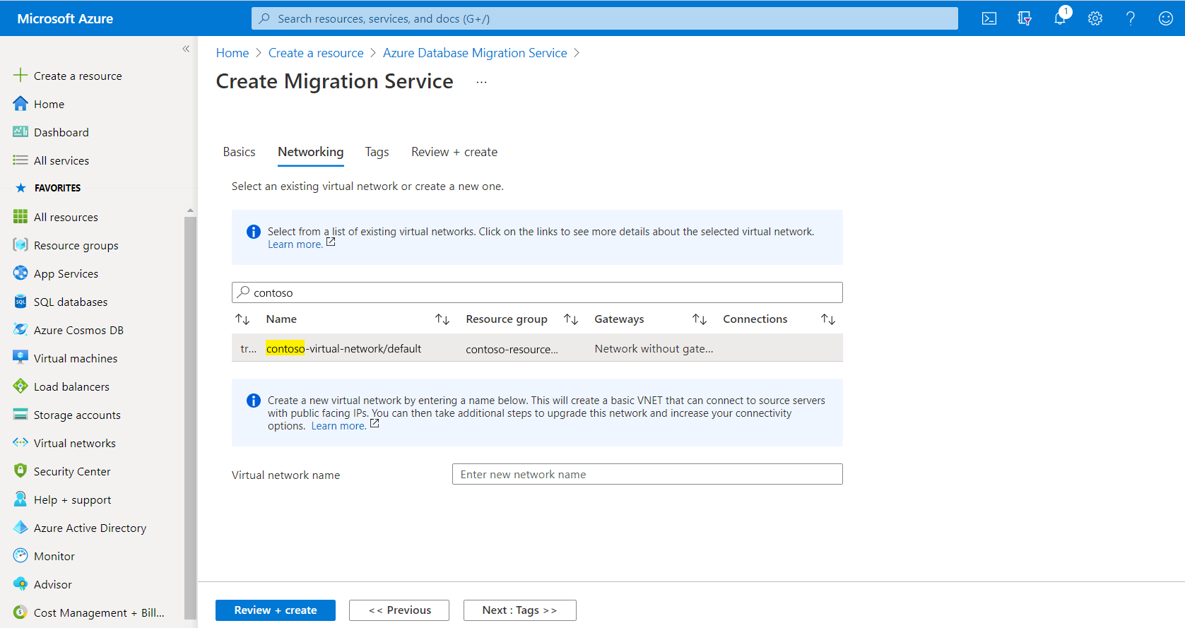 Configure Azure Database Migration Service network settings