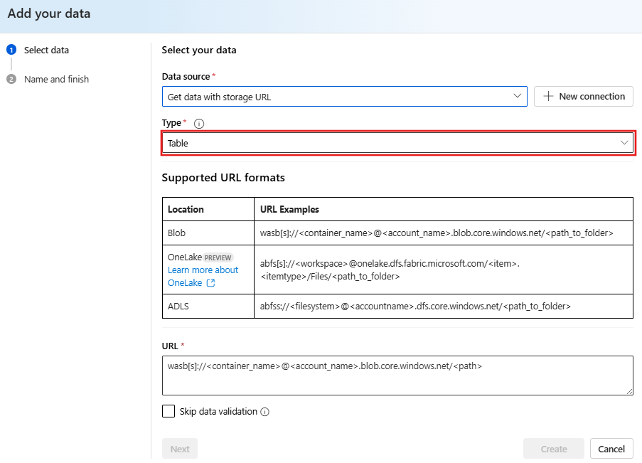 Screenshot of table URL format.