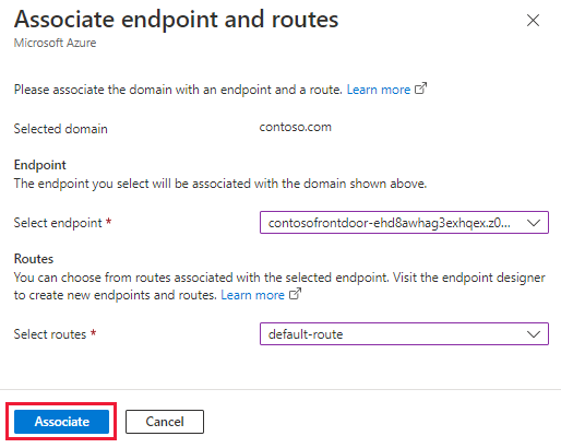 Screenshot of associated endpoint and route page for a domain.