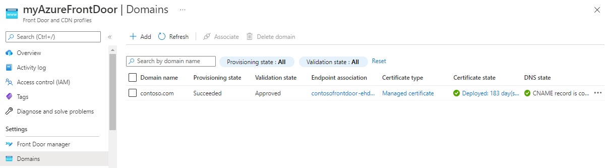Screenshot of completed APEX domain configuration.