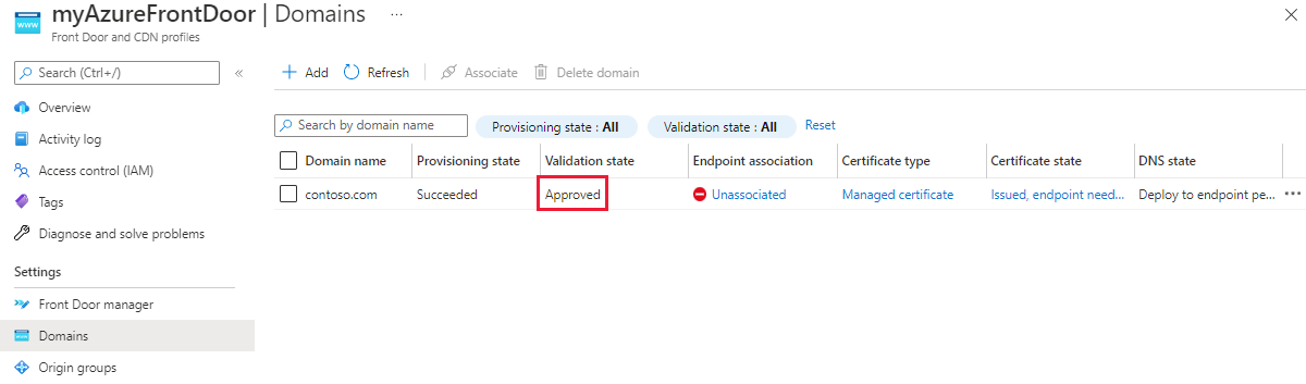 Screenshot of new custom domain passing validation.