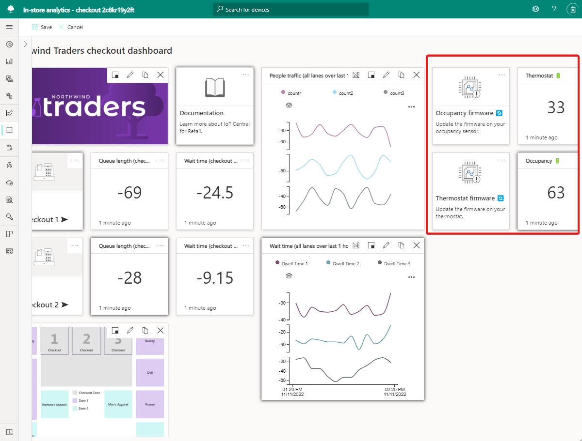 Screenshot that shows the in-store analytics application dashboard layout.