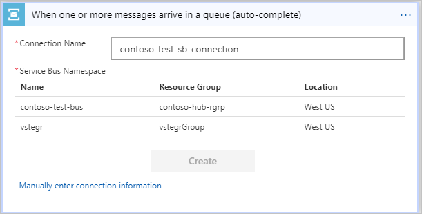 Screenshot that highlights the When one or more messages arrive in a queue (auto-complete) option.
