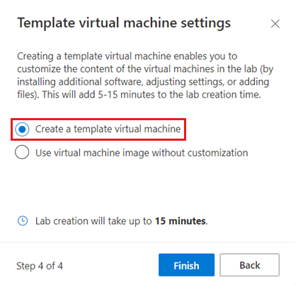 Screenshot of the Template virtual machine settings page, highlighting the option to create a template VM.