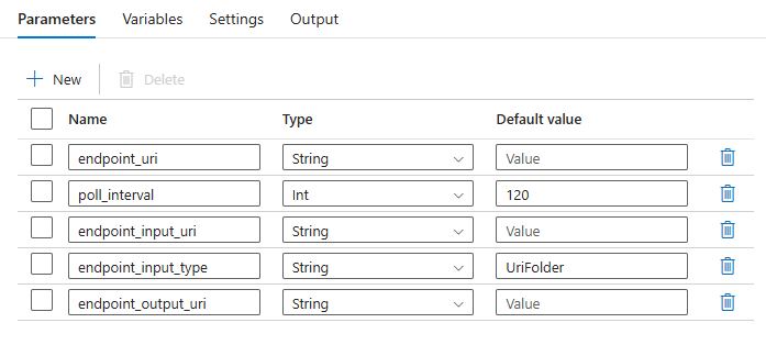 Screenshot of the pipeline parameters expected for the resulting pipeline.