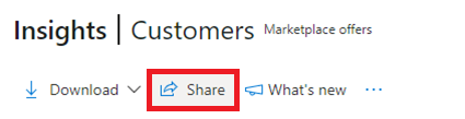 Screenshot showing the Share option on the Insights screen of the Customers dashboard.