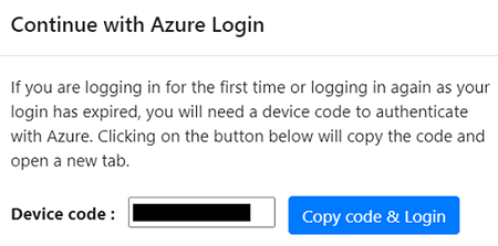 Screenshot that shows where to copy the device code and log in.