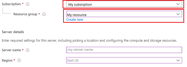 Screenshot of subscription and region selection.