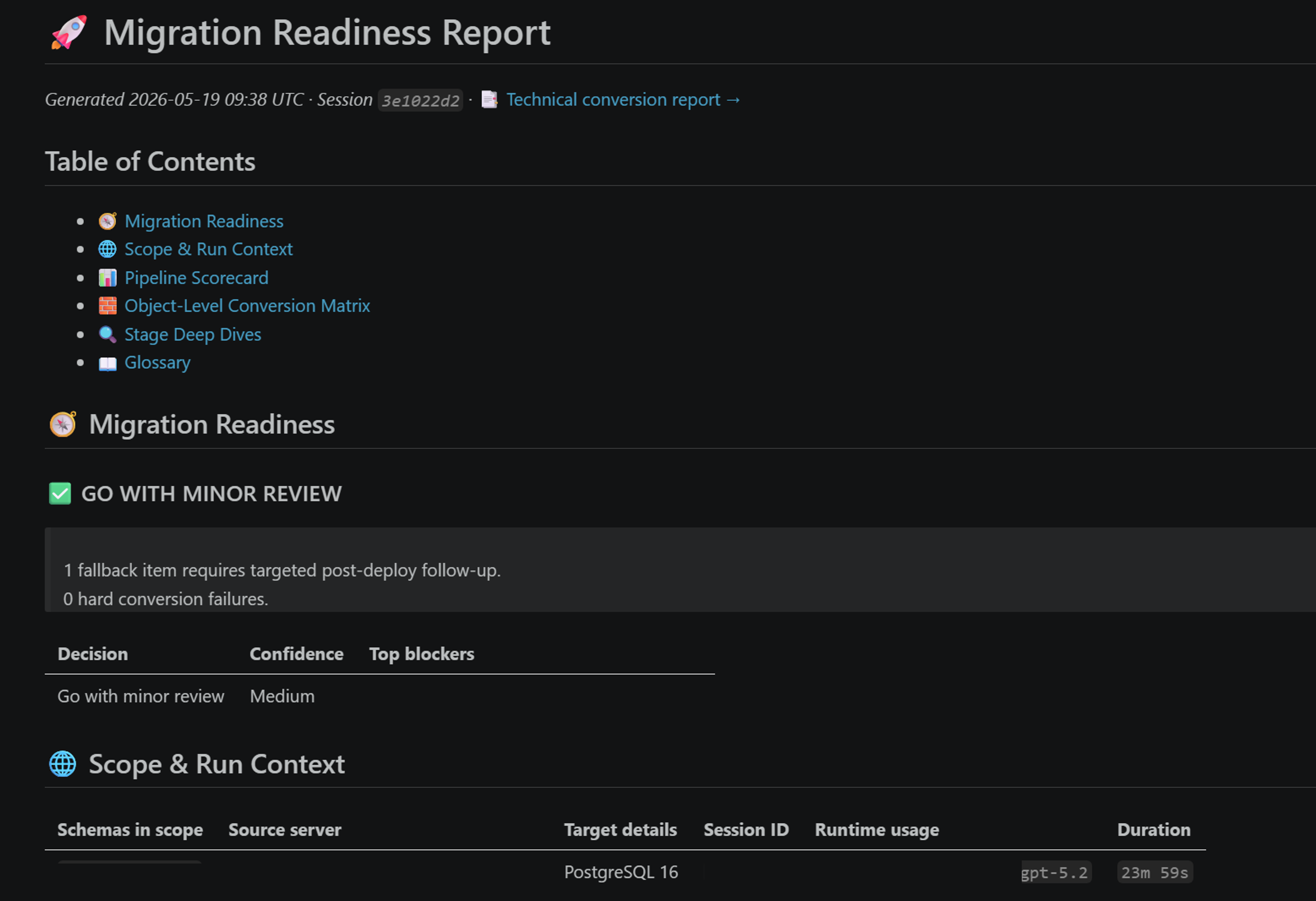Screenshot of the customer summary report.