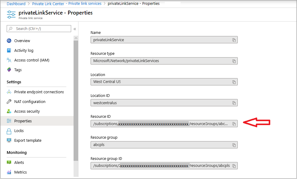 Screenshot of verify resource ID information.