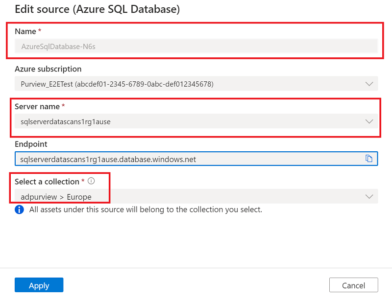 Screenshot that shows details entered to register a data source.