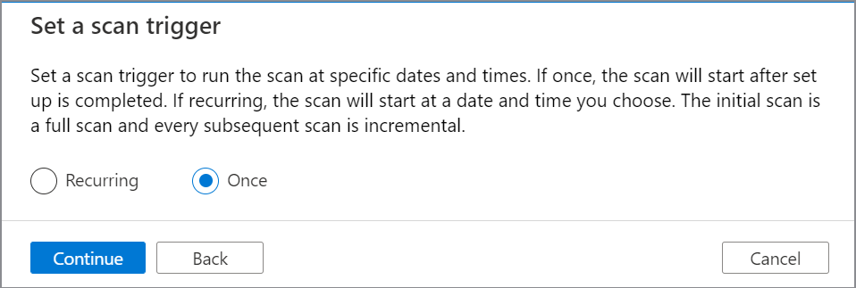 Screenshot of the Microsoft Purview scan scheduler.