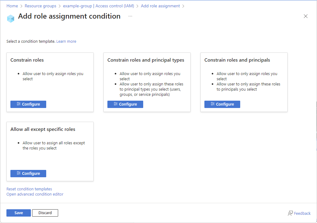 Screenshot of Add role assignment condition with a list of condition templates.