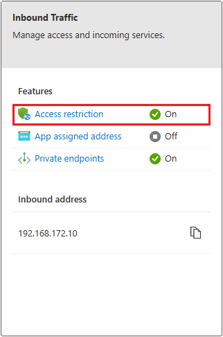 Screenshot showing how to select access restriction policy for configuration.