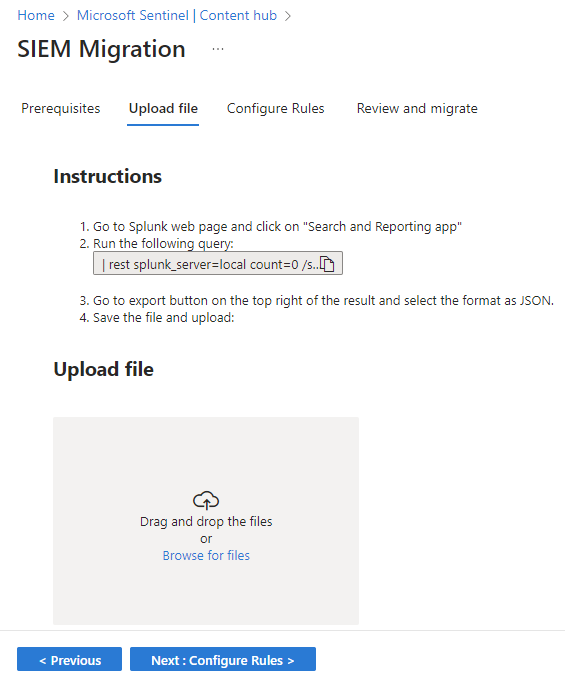 Screenshot showing the upload files tab.