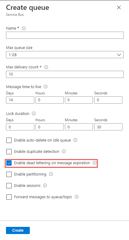 Enable dead lettering at the time of the queue creation