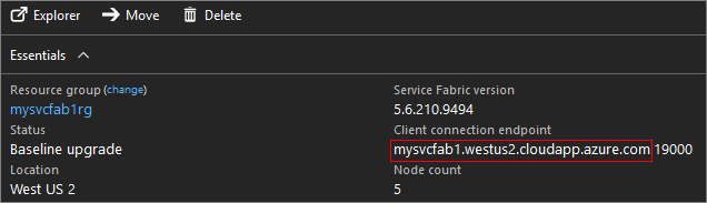 Service fabric overview blade on the Azure portal