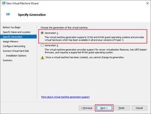 Image showing the location of the VM Generation options within the New Virtual Machine Wizard.