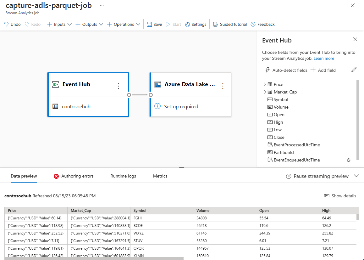 Screenshot showing sample data under Data Preview.