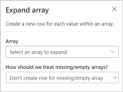 Screenshot that shows options for expanding an array.