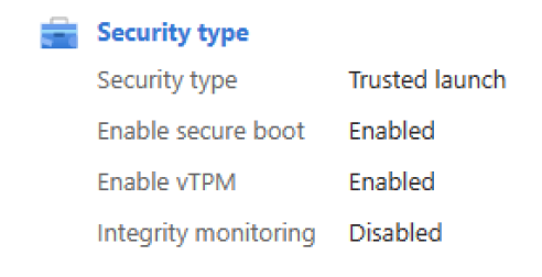 Screenshot of the Trusted launch properties of the VM.