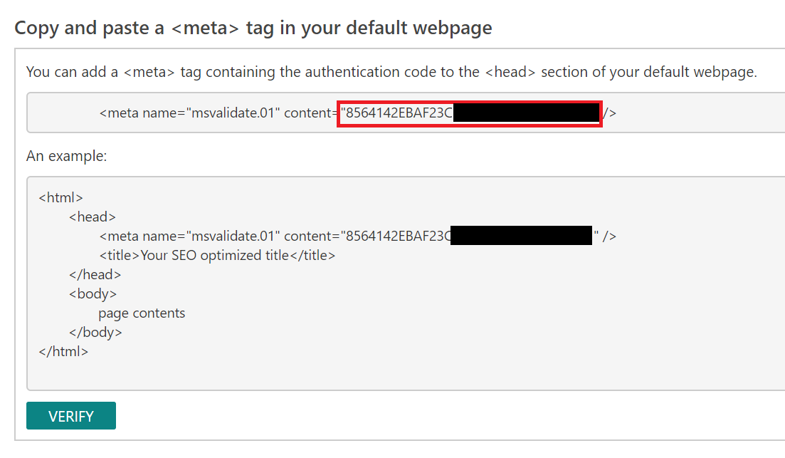 Image of Site Veritification Instructions page