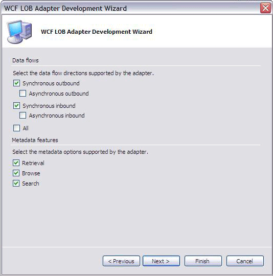 Screenshot that shows the Data Flows and Metadata Features page.