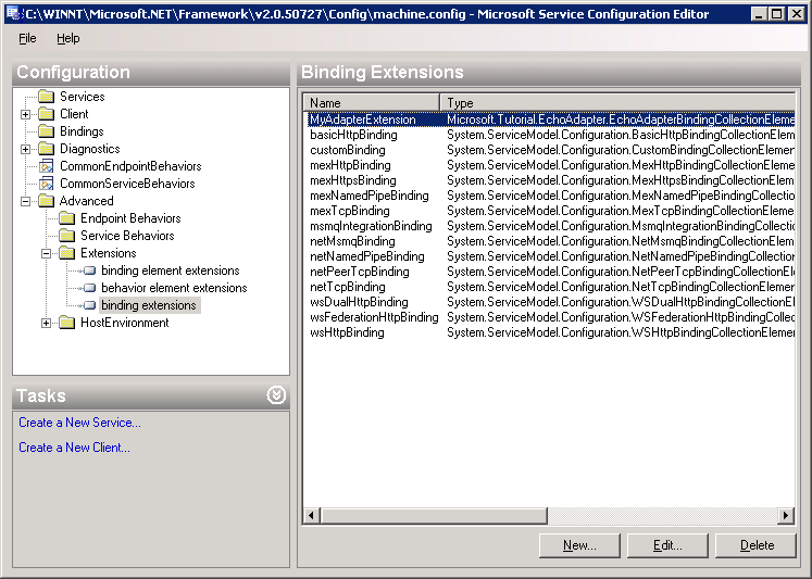 Service configuration editor with added extension.