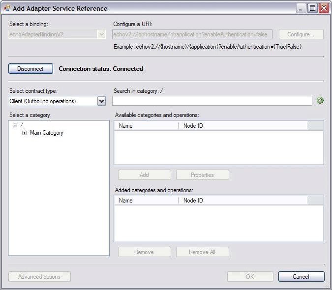 Screenshot that shows the Add Adapter Service dialog box.