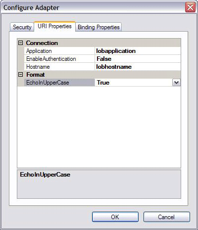 Screenshot that shows the EchoInUpperCase URI element.