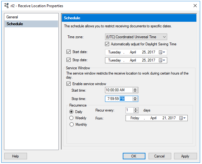 Advanced Scheduling for Receive Port on BizTalk Server