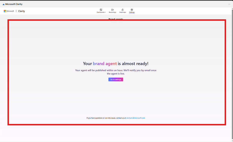 Brand agent is almost ready confirmation.