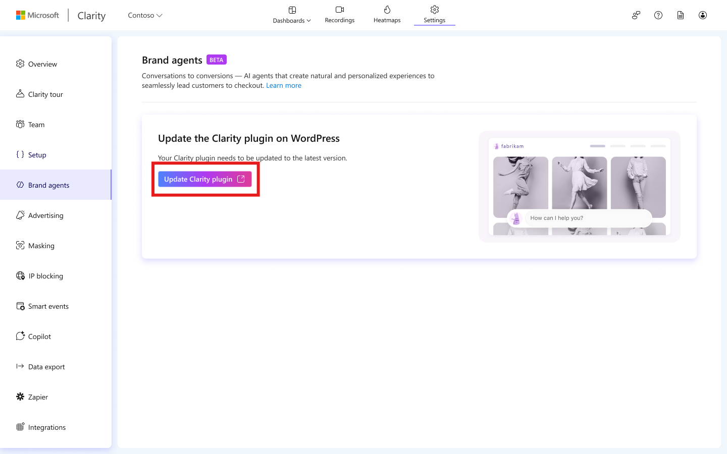 Update the Clarity plugin on WordPress.